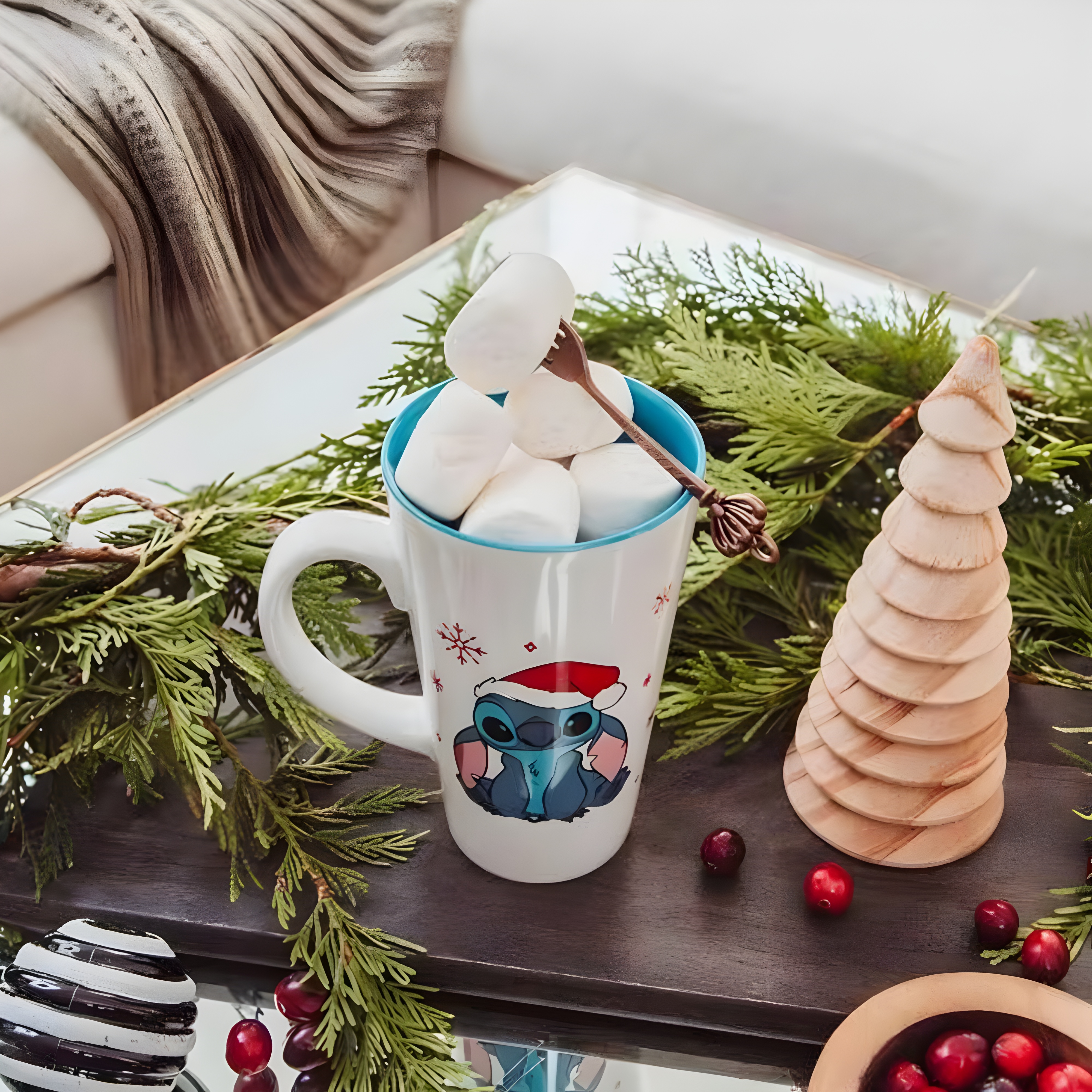 Stitch Santa Hat Graphic Print 16oz Ceramic Latte Coffee Mug