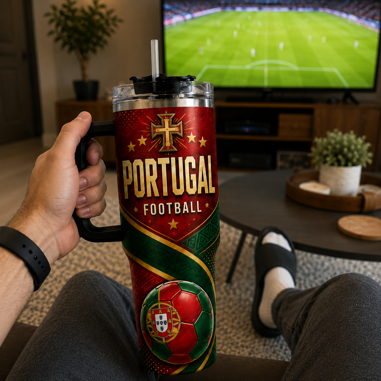 FIFA 2026 Portugal Football Sports All Over Printed 40oz Tumbler With Straw And Lid