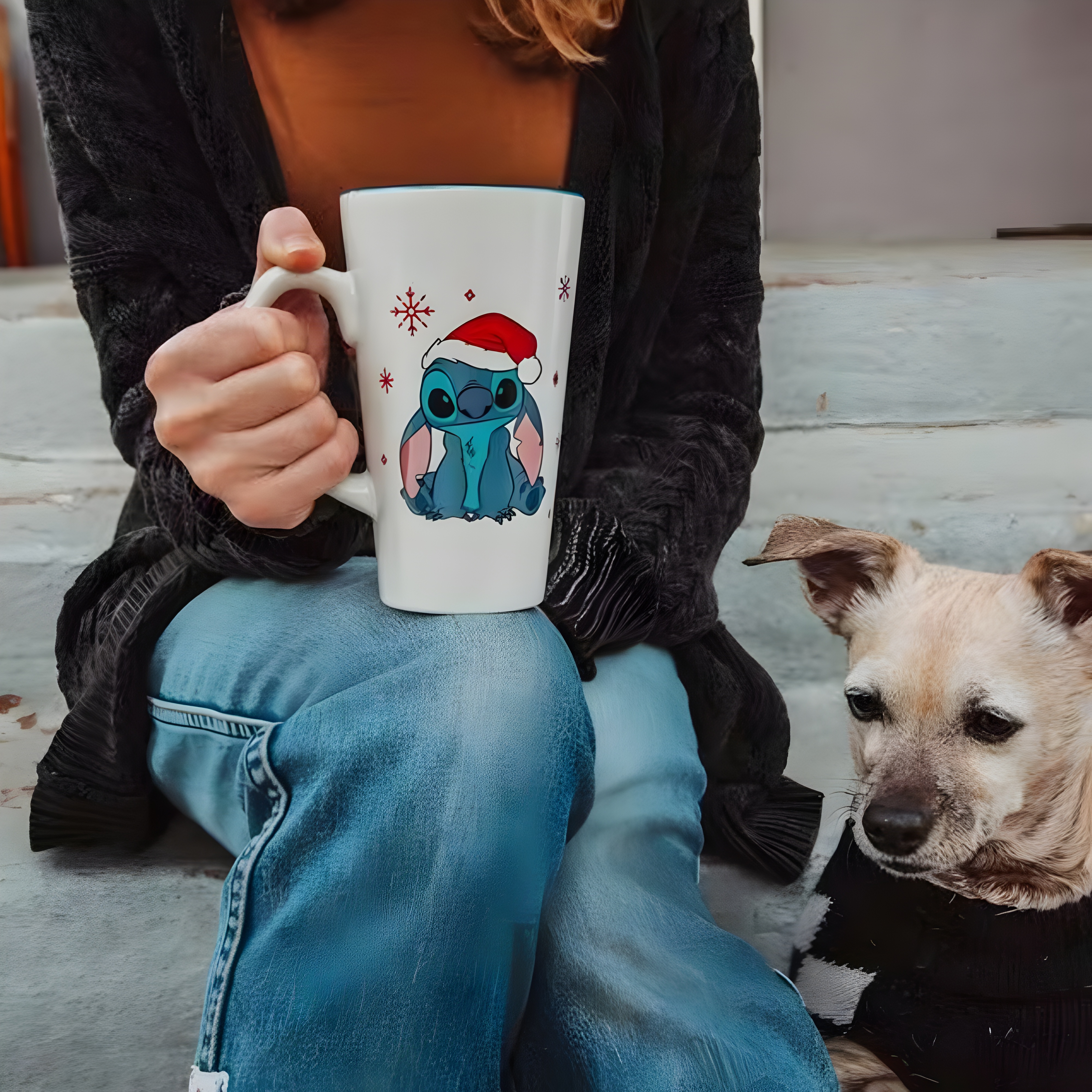 Stitch Santa Hat Graphic Print 16oz Ceramic Latte Coffee Mug