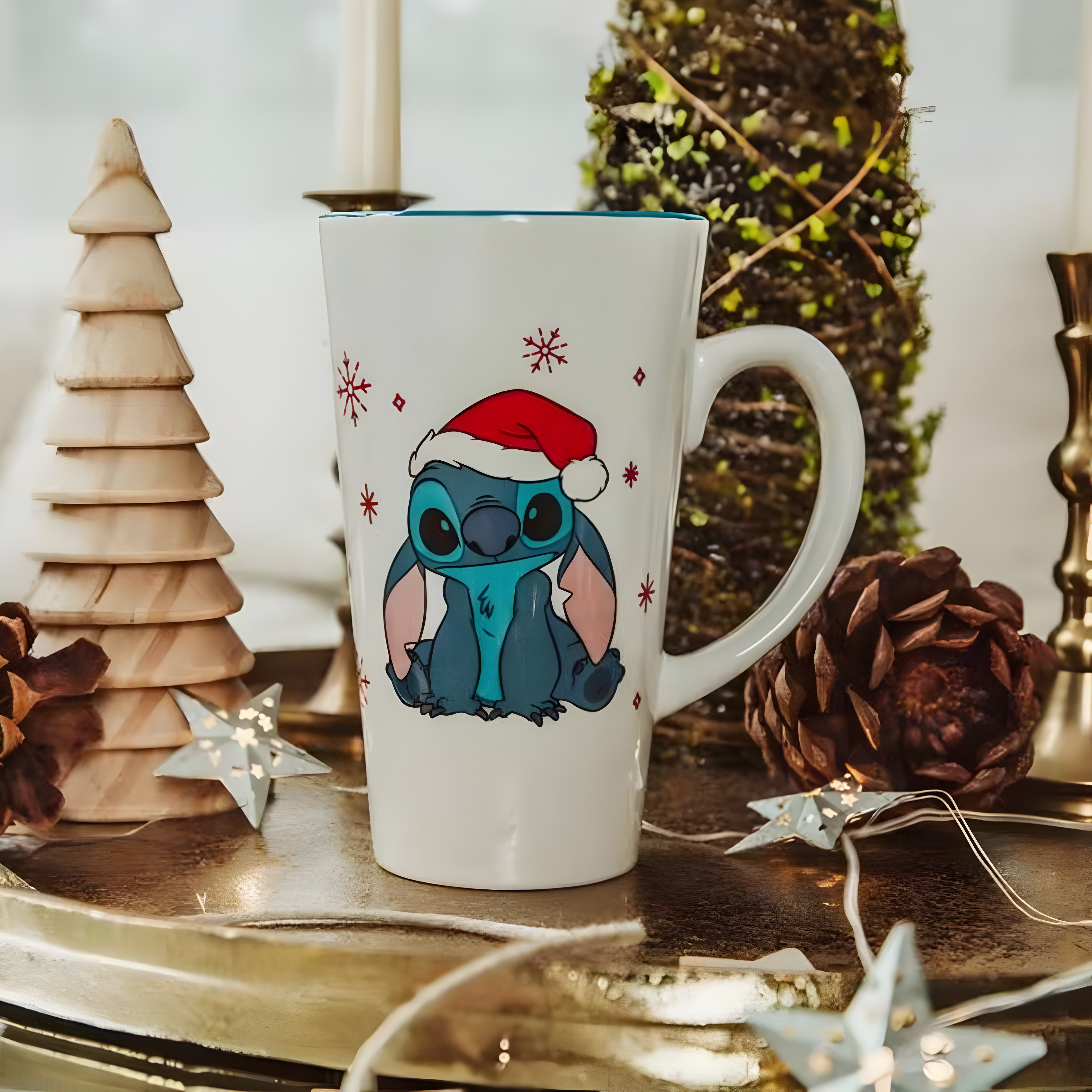 Stitch Santa Hat Graphic Print 16oz Ceramic Latte Coffee Mug
