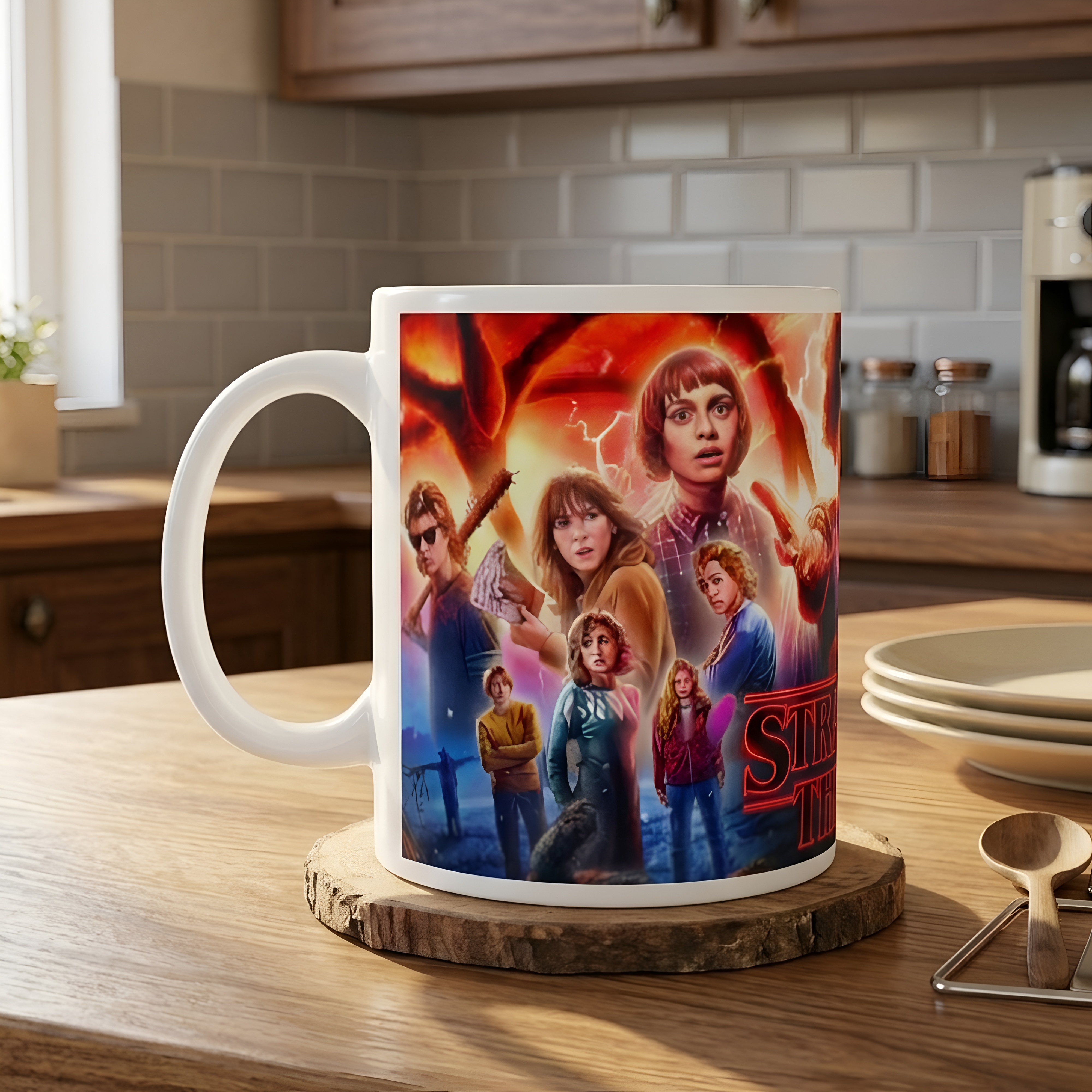 Stranger Things TV Show Coffee Mug With Character Poster Design