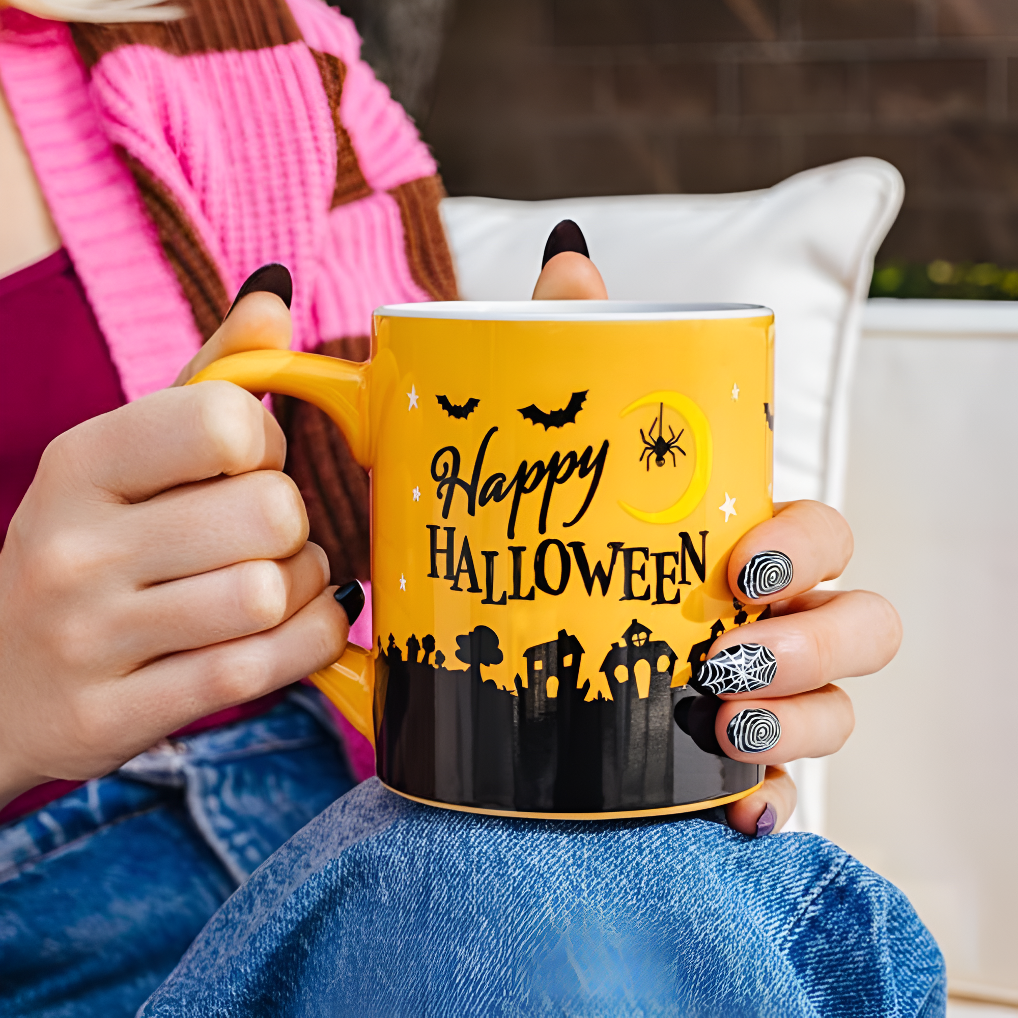 Set of 2 Halloween Mickey and Minnie Mouse 14-Ounce Ceramic Mugs 