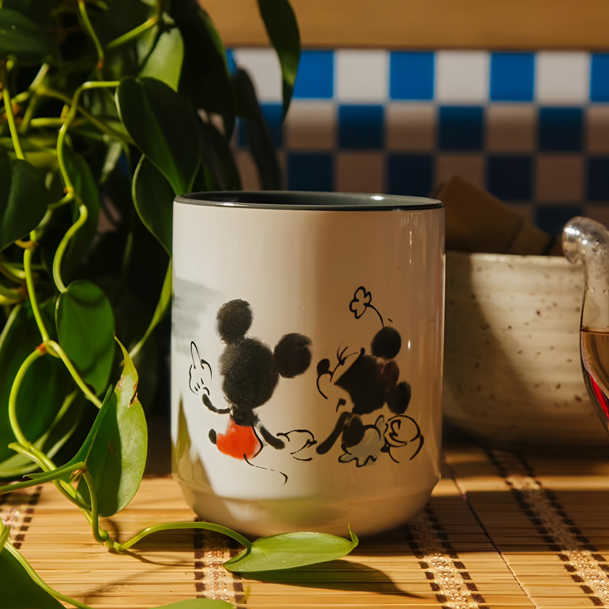 Mickey and Minnie Mouse Sunset Asian Ceramic Tea Cup Holds 9 Ounces