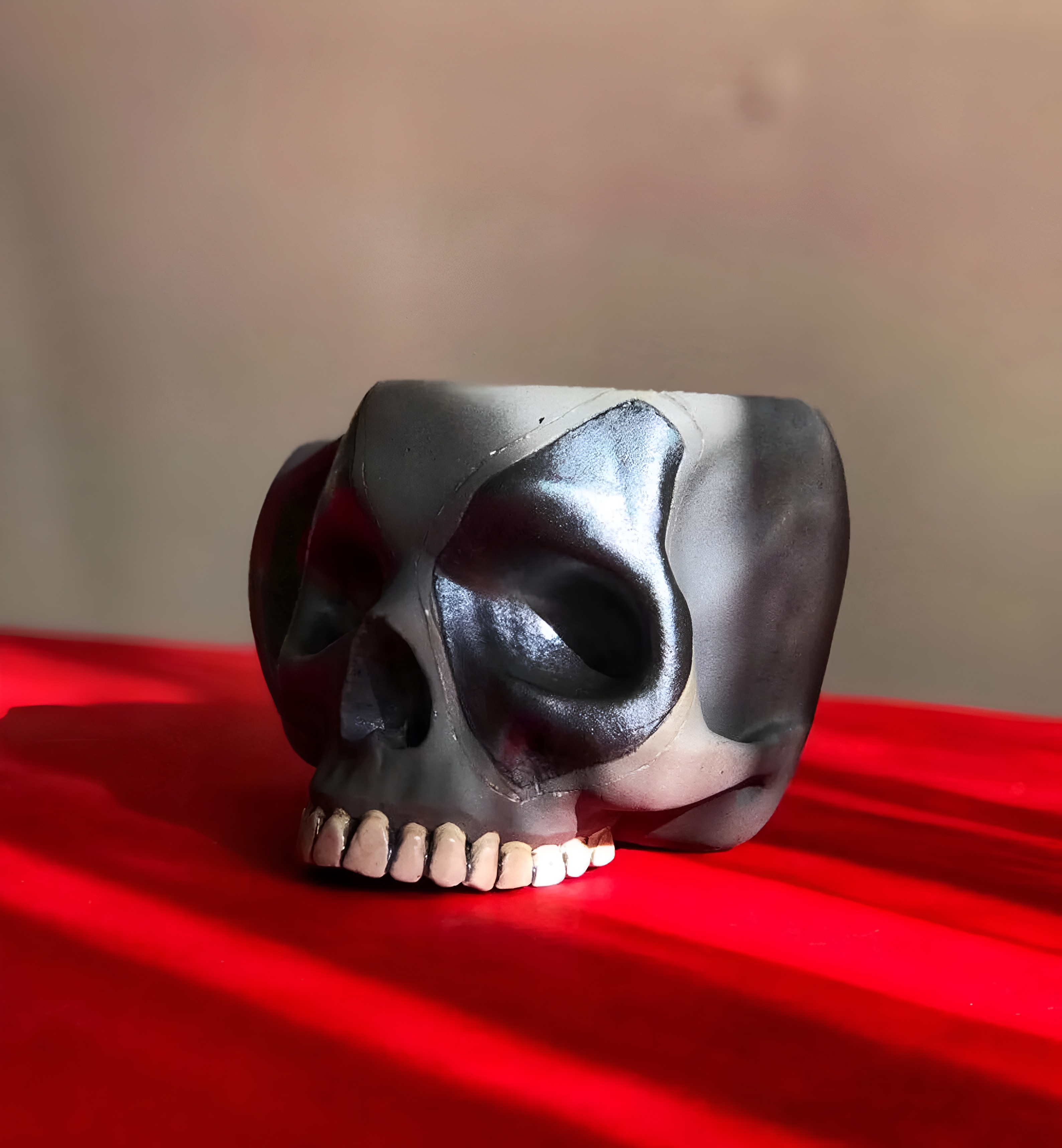 Deadpool Skull Ceramic Mug Handmade Matte Red and Black Coffee Cup