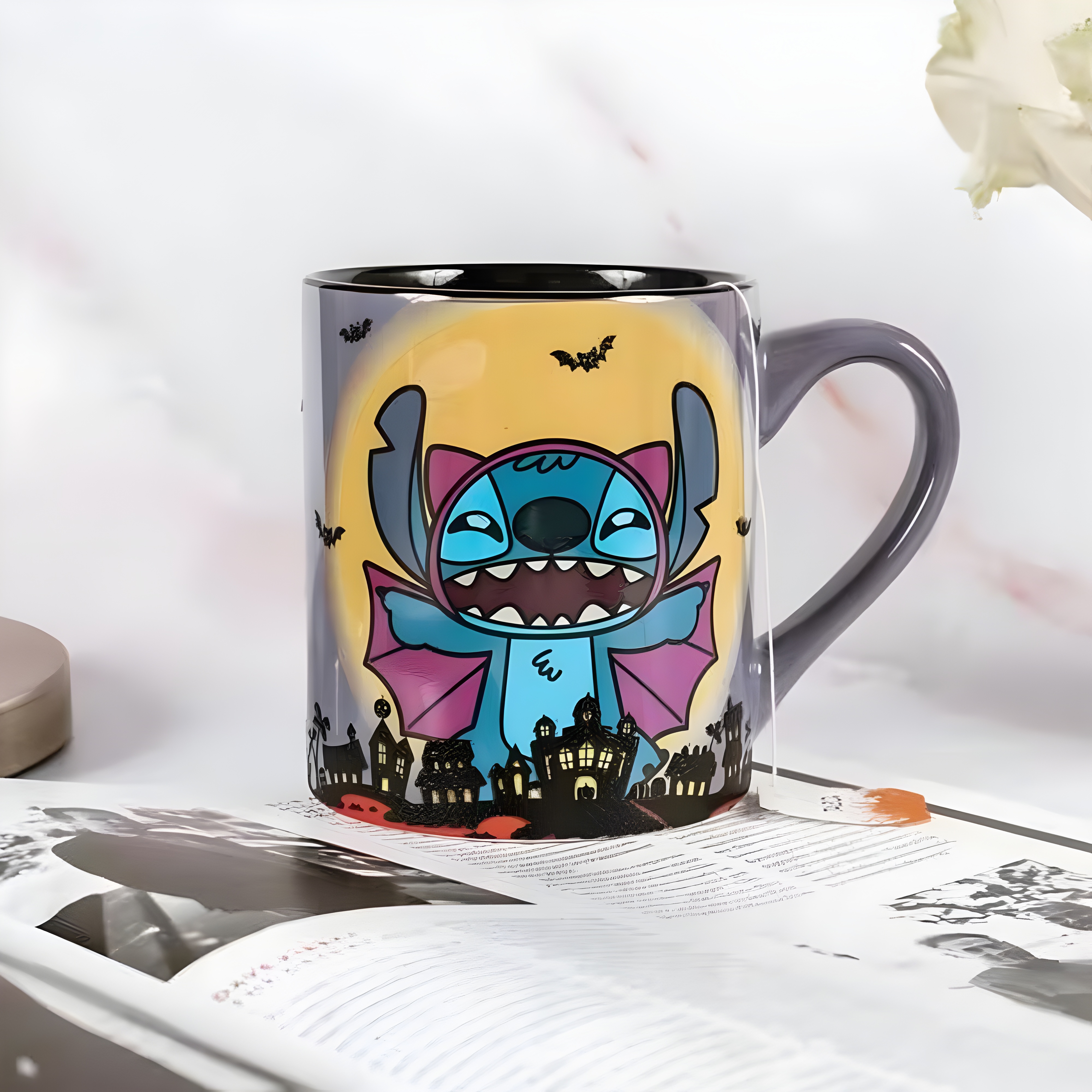 Stitch Vampire Graphic Print 14oz Glitter Ceramic Coffee Mug