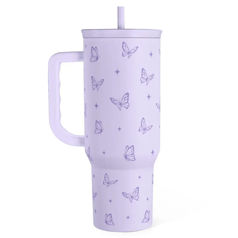 Stainless Steel 40oz Tumbler with Handle & Straw, Reusable Large Capacity Thermos Cup, Hot and Cold Insulation, Office Home Valentine Gift