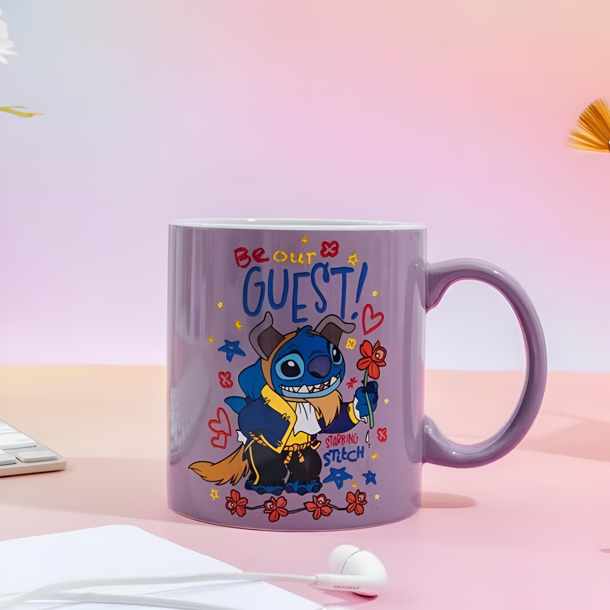 Be Our Guest Text Print Stitch Design 20oz Ceramic Coffee Mug