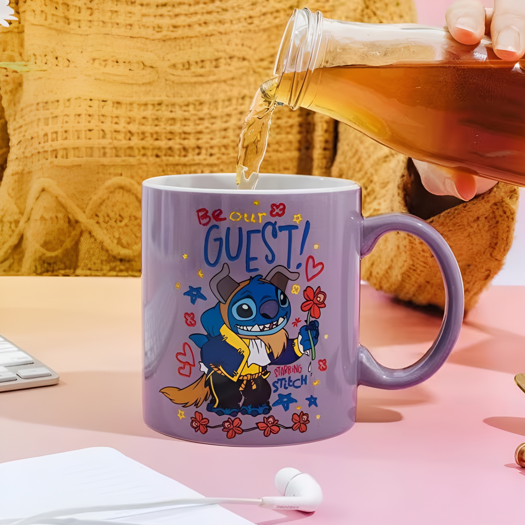 Be Our Guest Text Print Stitch Design 20oz Ceramic Coffee Mug