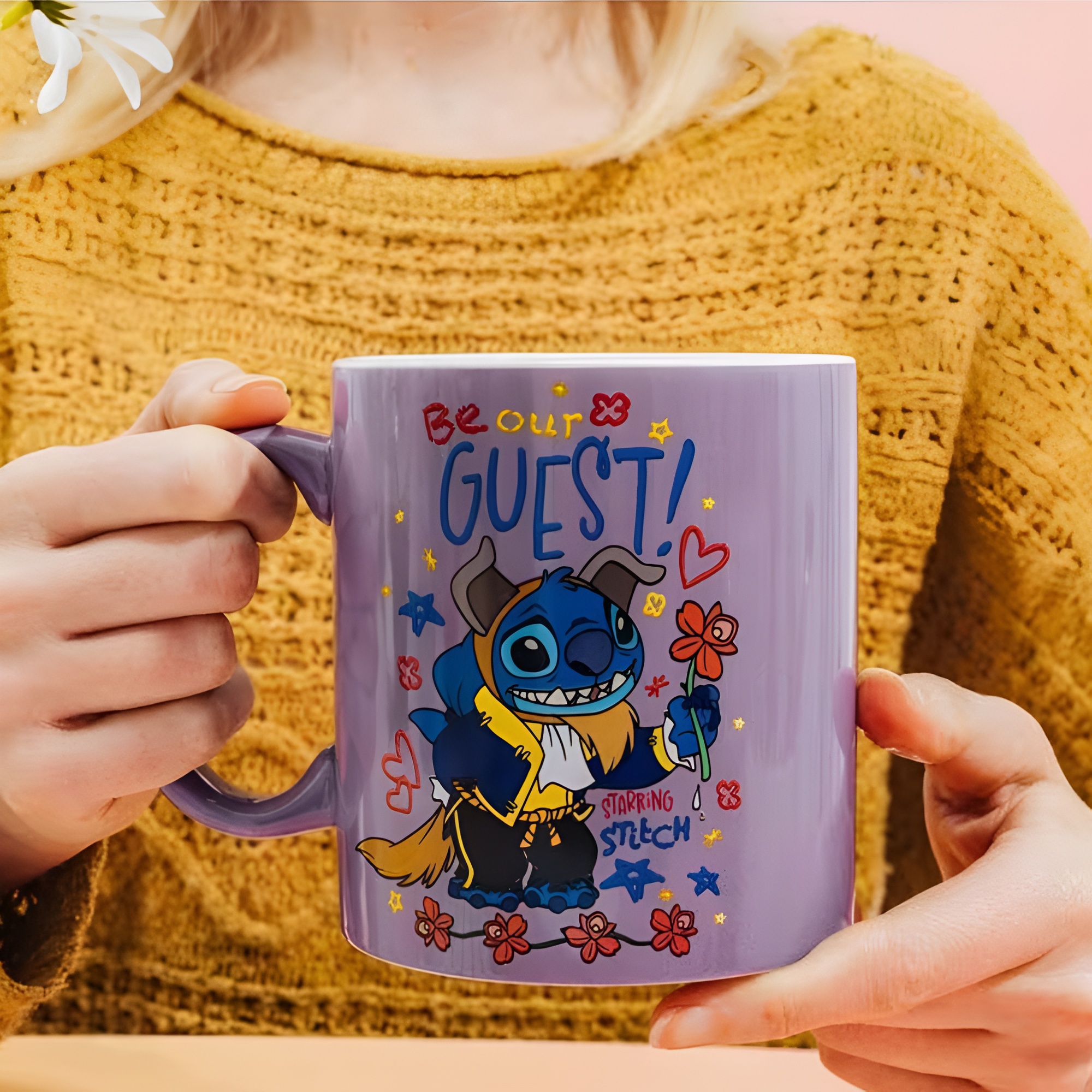 Be Our Guest Text Print Stitch Design 20oz Ceramic Coffee Mug