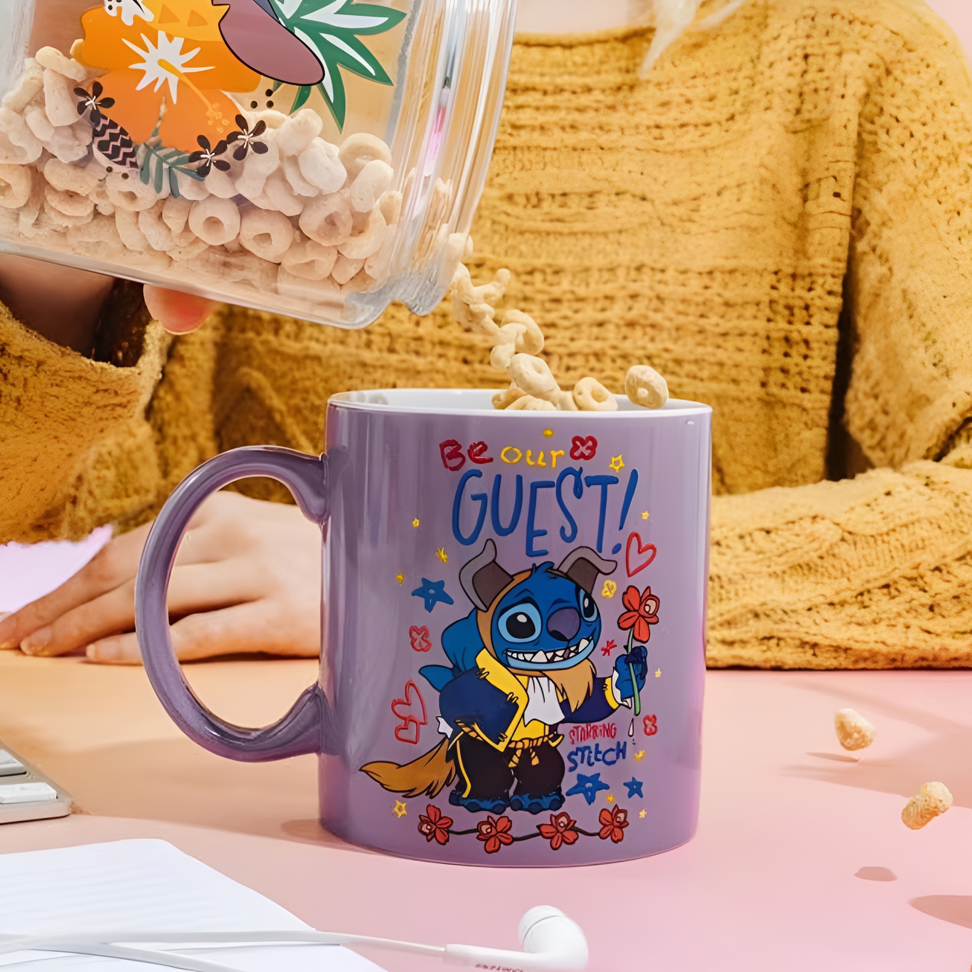 Be Our Guest Text Print Stitch Design 20oz Ceramic Coffee Mug