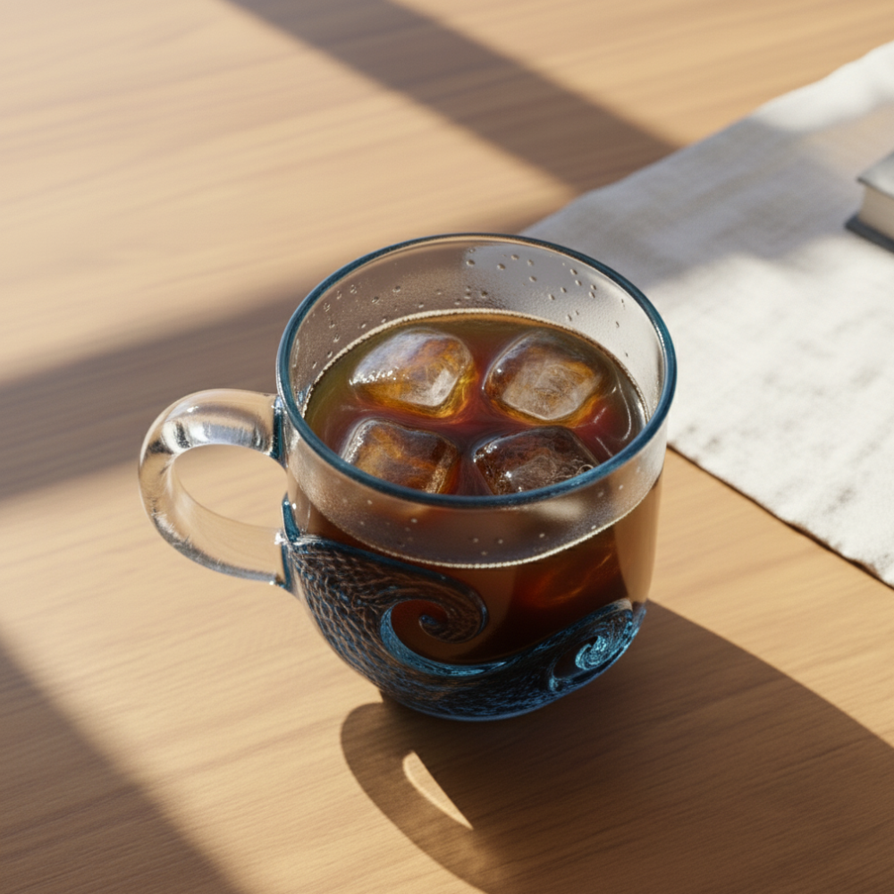 Handcraft Textured Glass Mug with Coastal Wave PatternHandcraft Textured Glass Mug with Coastal Wave Pattern - View 6