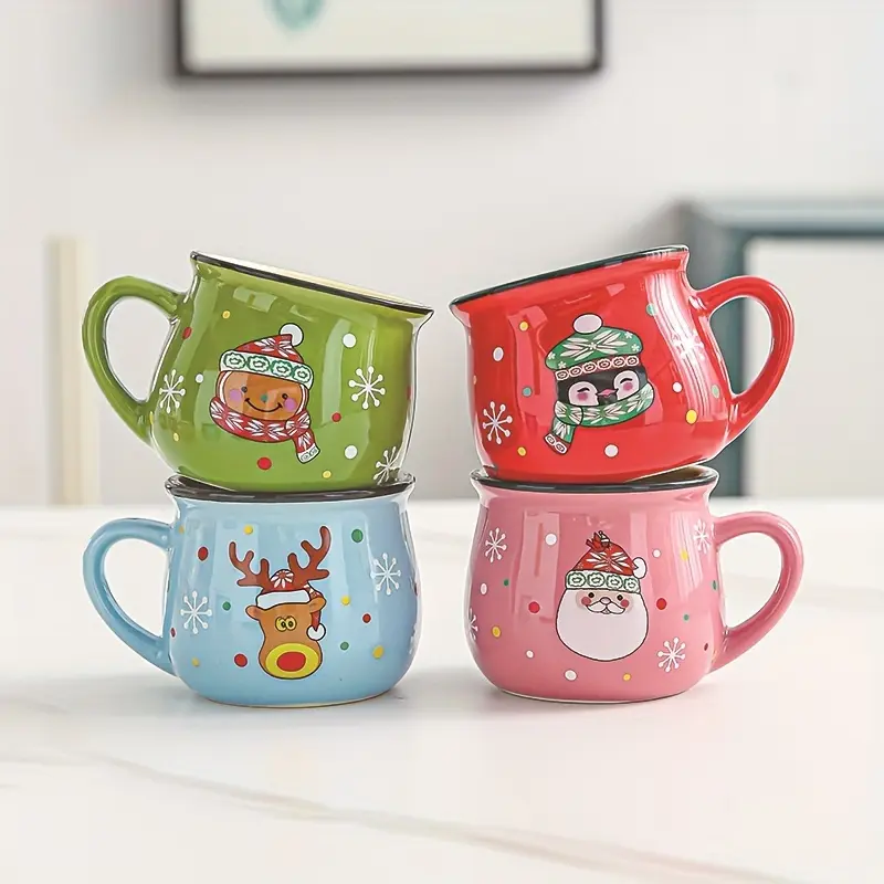 Pack Of 4 Christmas Holiday Ceramic Family Set Mugs