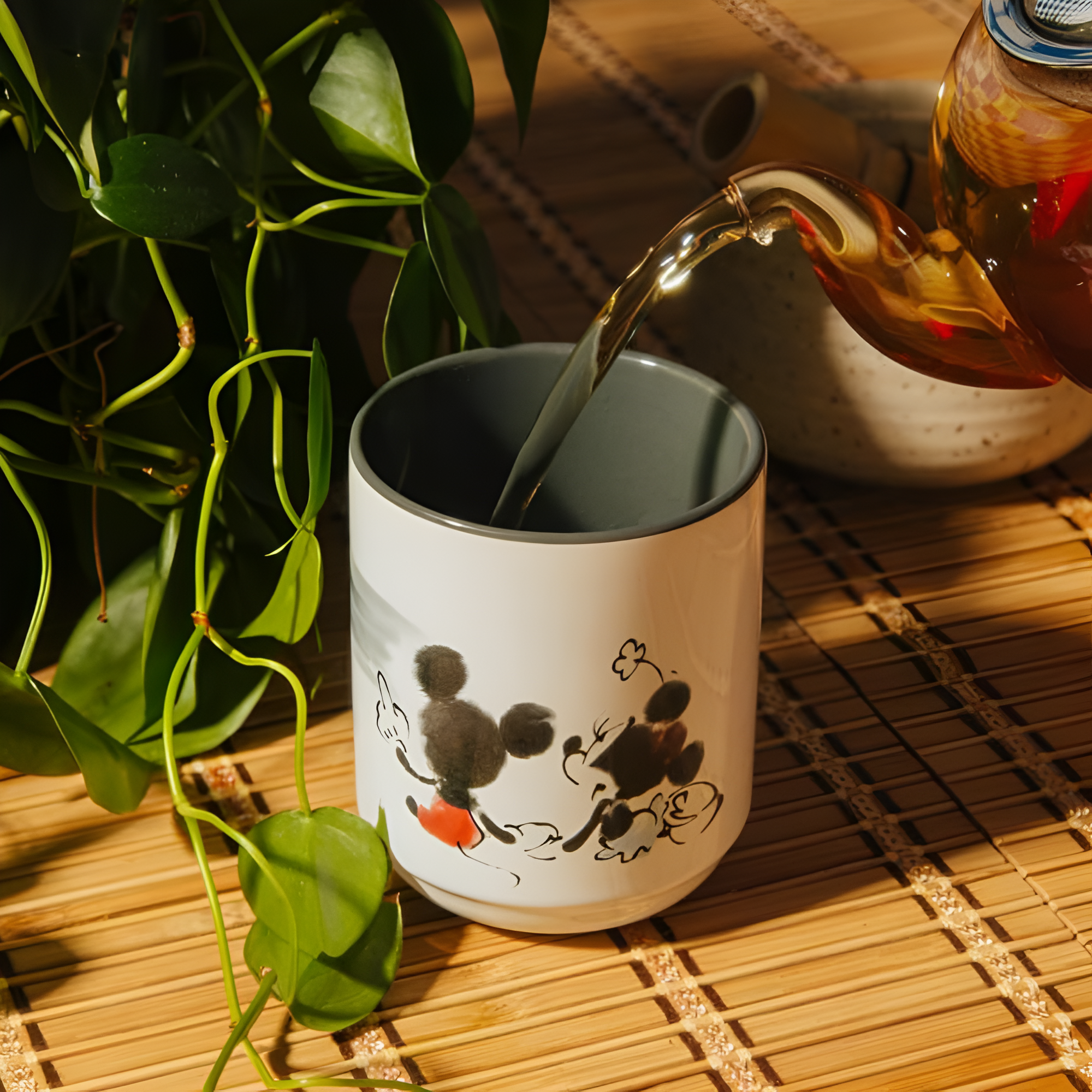Mickey and Minnie Mouse Sunset Asian Ceramic Tea Cup Holds 9 Ounces