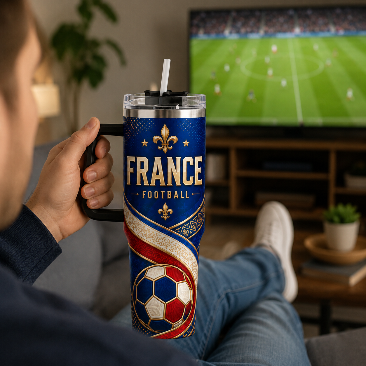 FIFA 2026 France Football Sports All Over Printed 40oz Tumbler With Straw And Lid