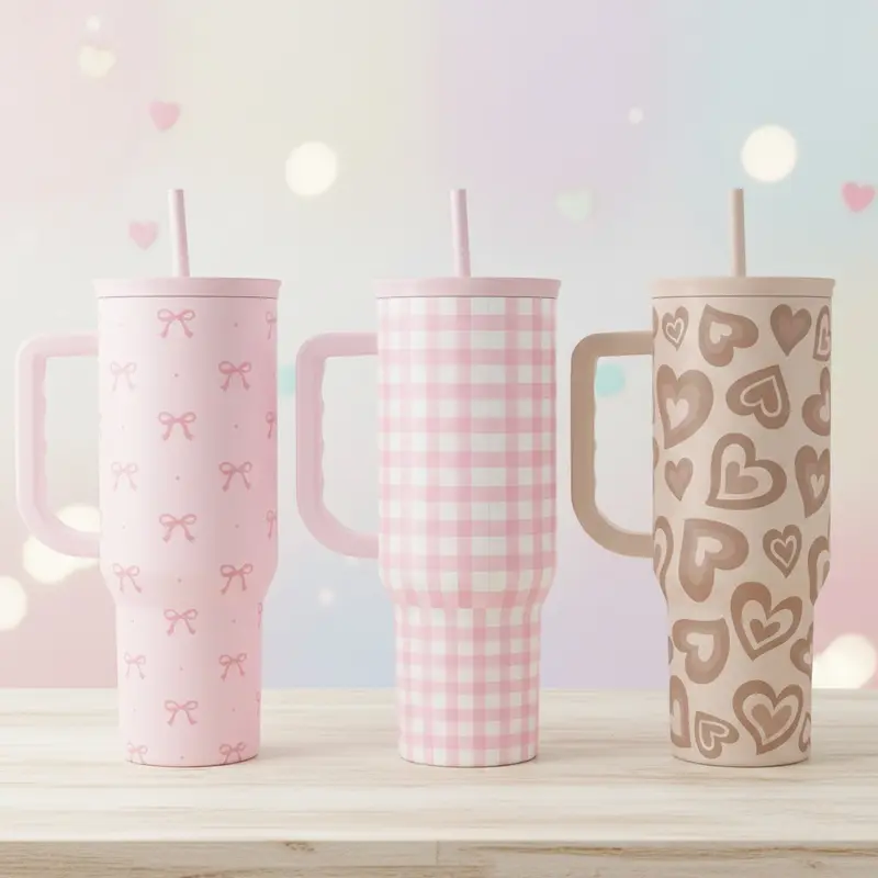 Stainless Steel 40oz Tumbler with Handle & Straw, Reusable Large Capacity Thermos Cup, Hot and Cold Insulation, Office Home Valentine Gift