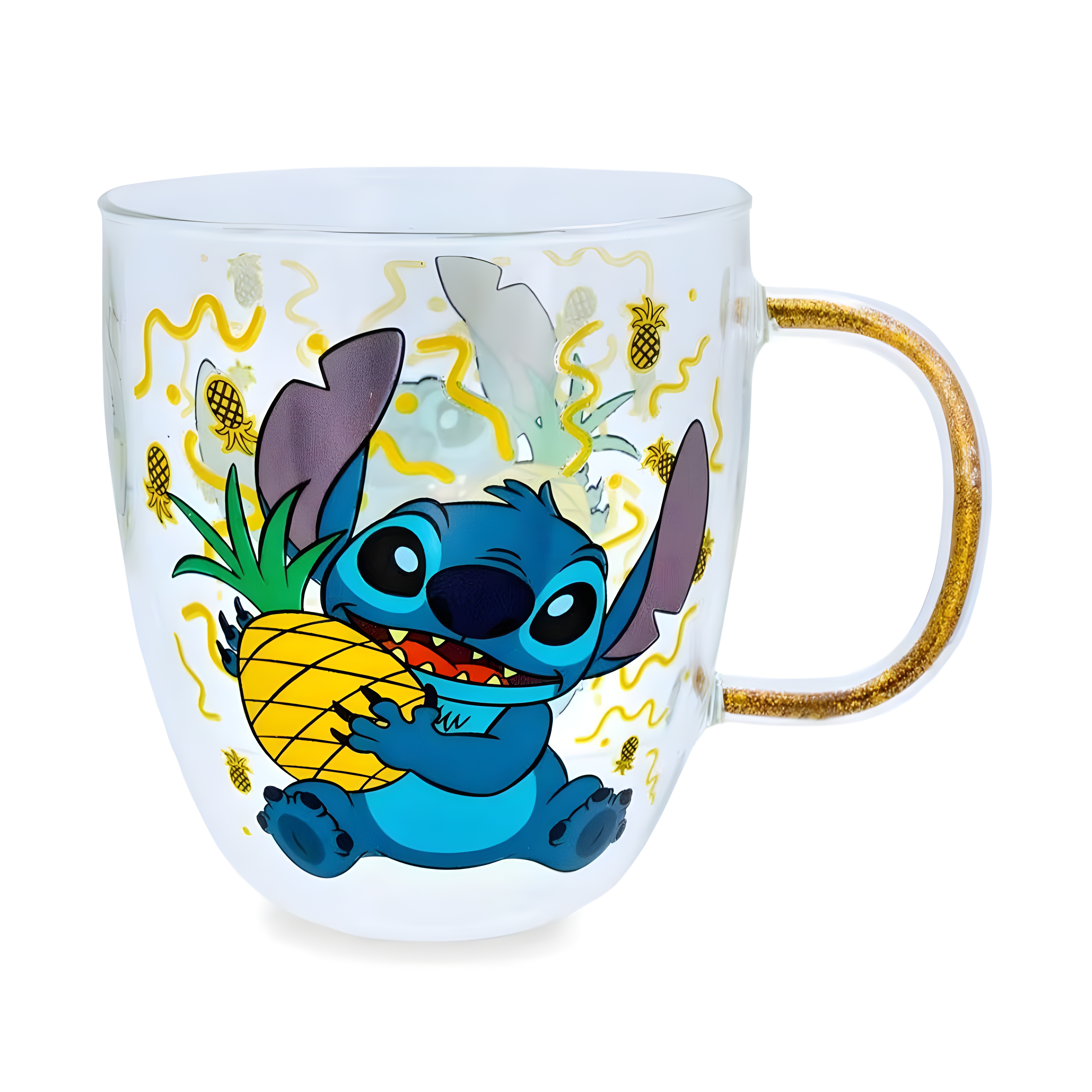 Stitch Pineapple Graphic Print 14oz Glitter Handle Coffee Mug