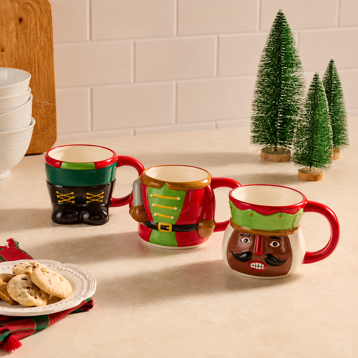 Pack Of 3 Stackable Christmas Holiday Ceramic Mugs