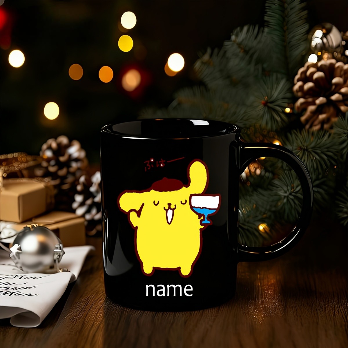 2D Flat, Custom, 1pc, Mug, Customizable Blessing Words, Pom Pom Purin Themed Mug