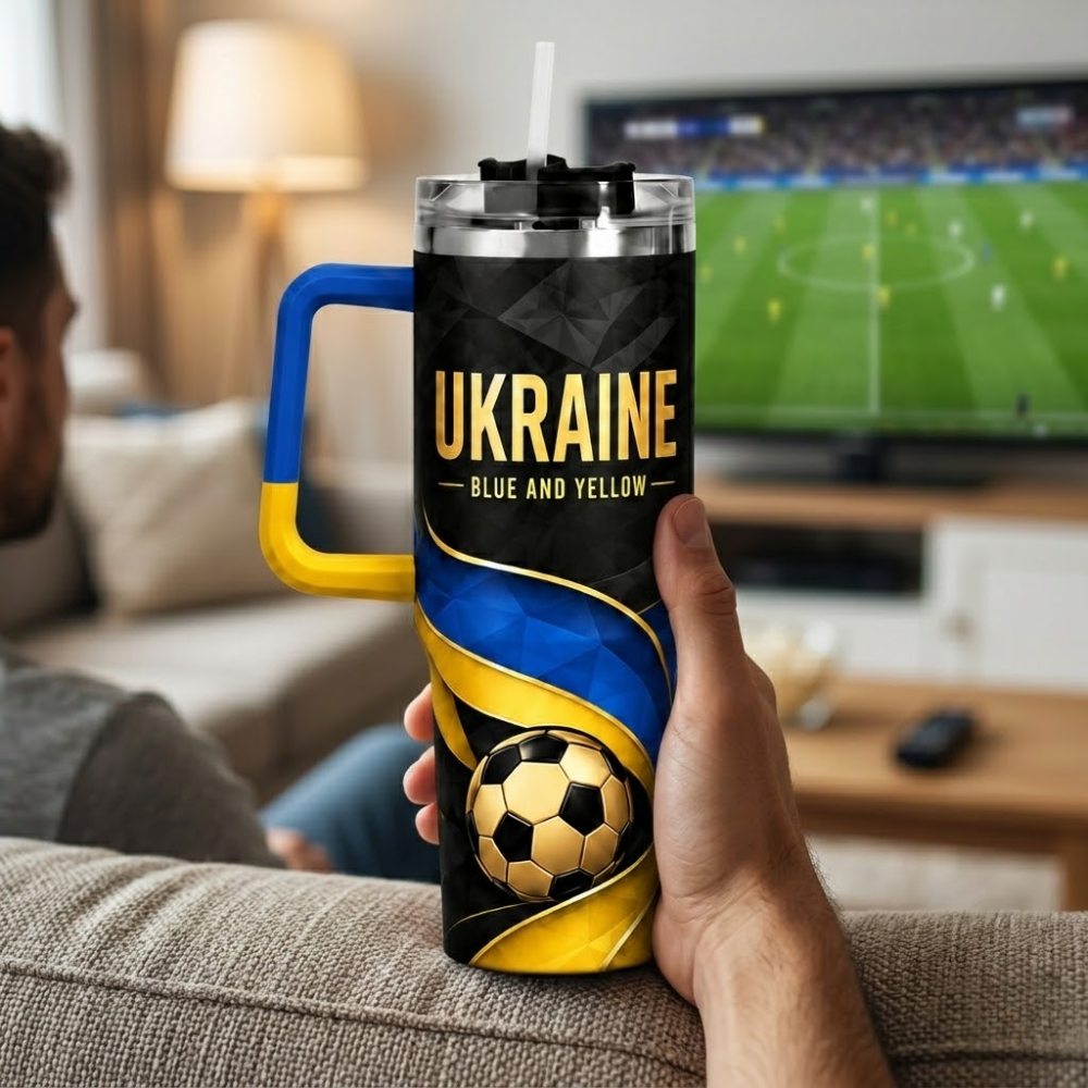 FIFA 2026 Ukraine Football Sports All Over Printed 40oz Tumbler With Straw And Lid