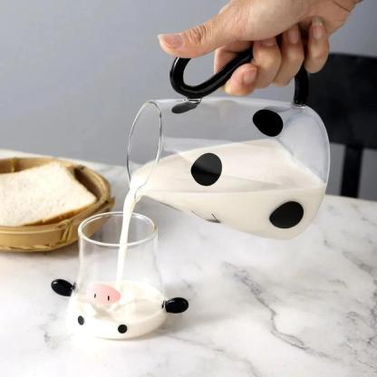 Cow Designed Glass Carafe And Cup Set - Inspire Cups