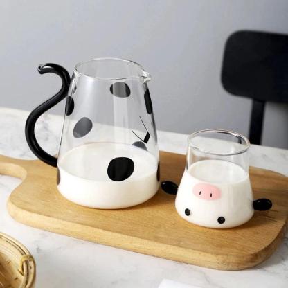 Cow Designed Glass Carafe And Cup Set - Inspire Cups