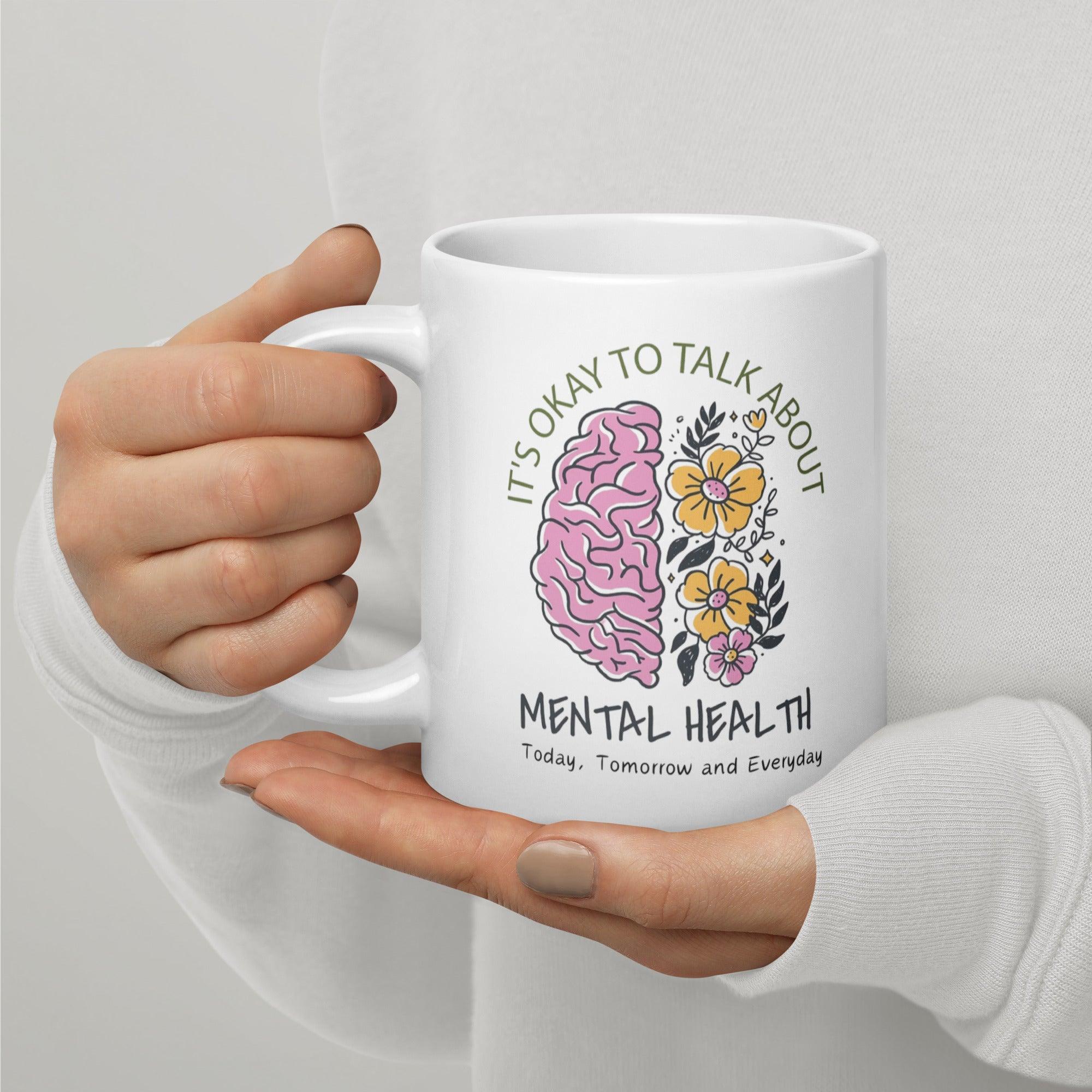 Mental Health Awareness Mug With Floral Design And Empowering Message - Inspire Cups