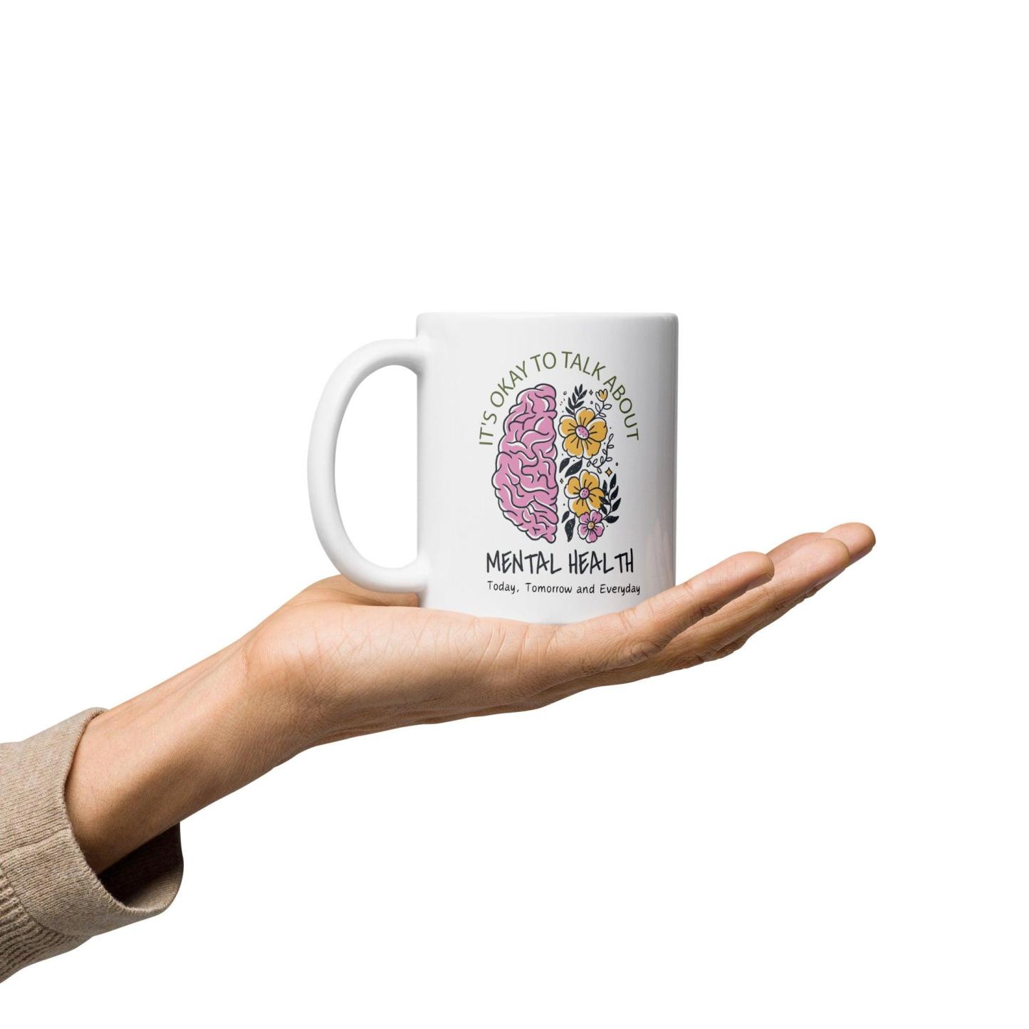 Mental Health Awareness Mug With Floral Design And Empowering Message - Inspire Cups