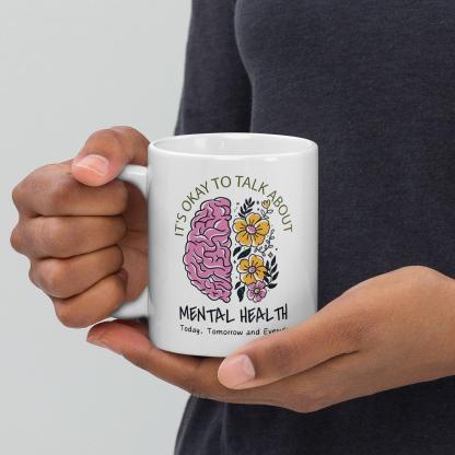 Mental Health Awareness Mug With Floral Design And Empowering Message - Inspire Cups