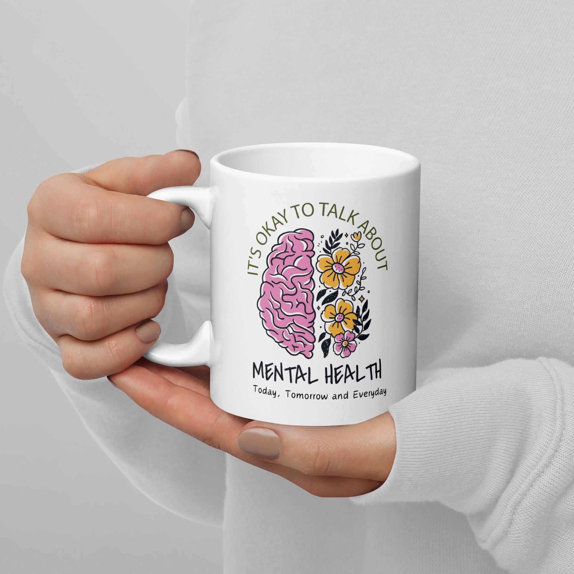 Mental Health Awareness Mug With Floral Design And Empowering Message - Inspire Cups