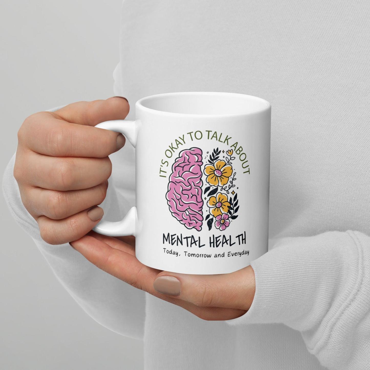 Mental Health Awareness Mug With Floral Design And Empowering Message - Inspire Cups
