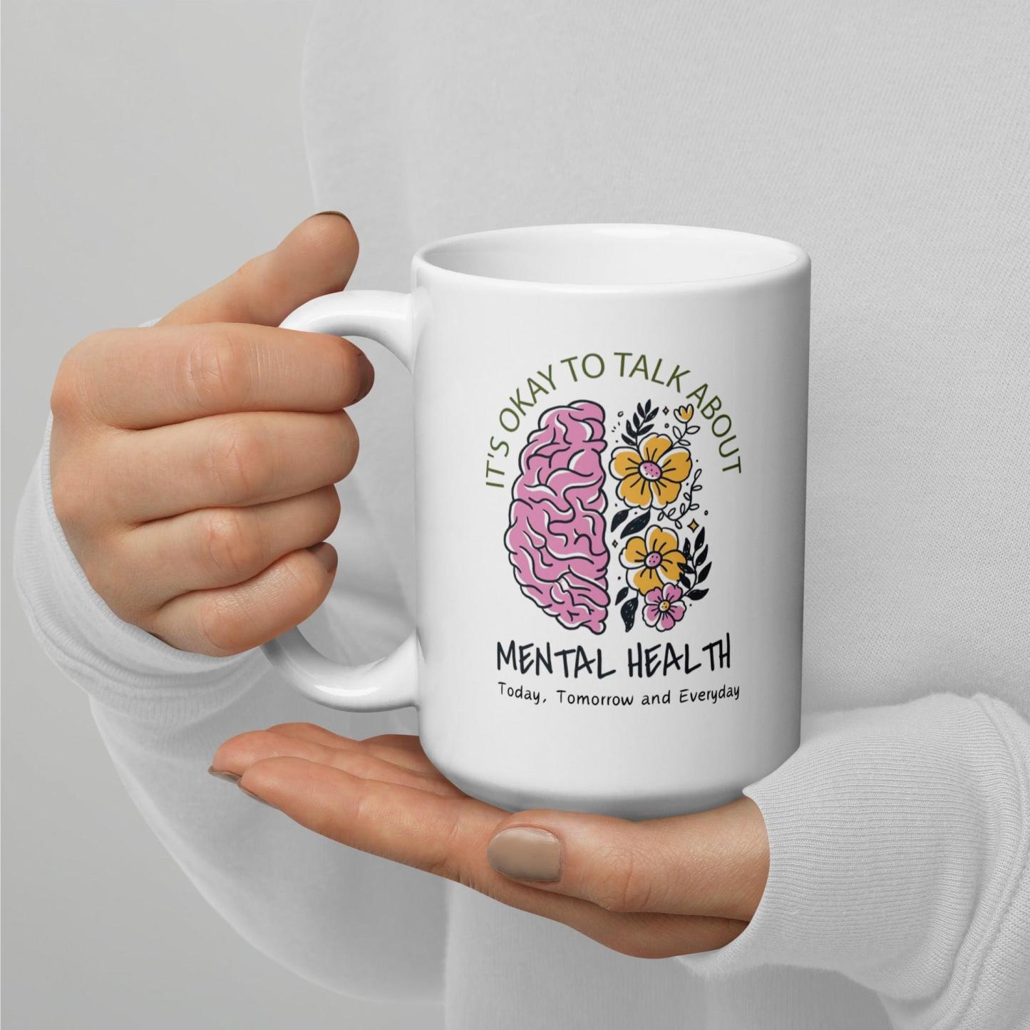 Mental Health Awareness Mug With Floral Design And Empowering Message - Inspire Cups