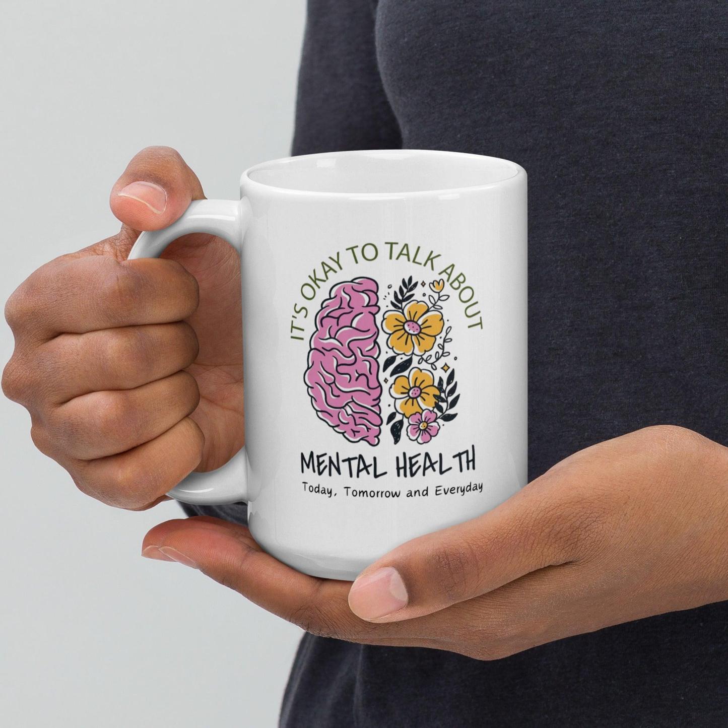 Mental Health Awareness Mug With Floral Design And Empowering Message - Inspire Cups
