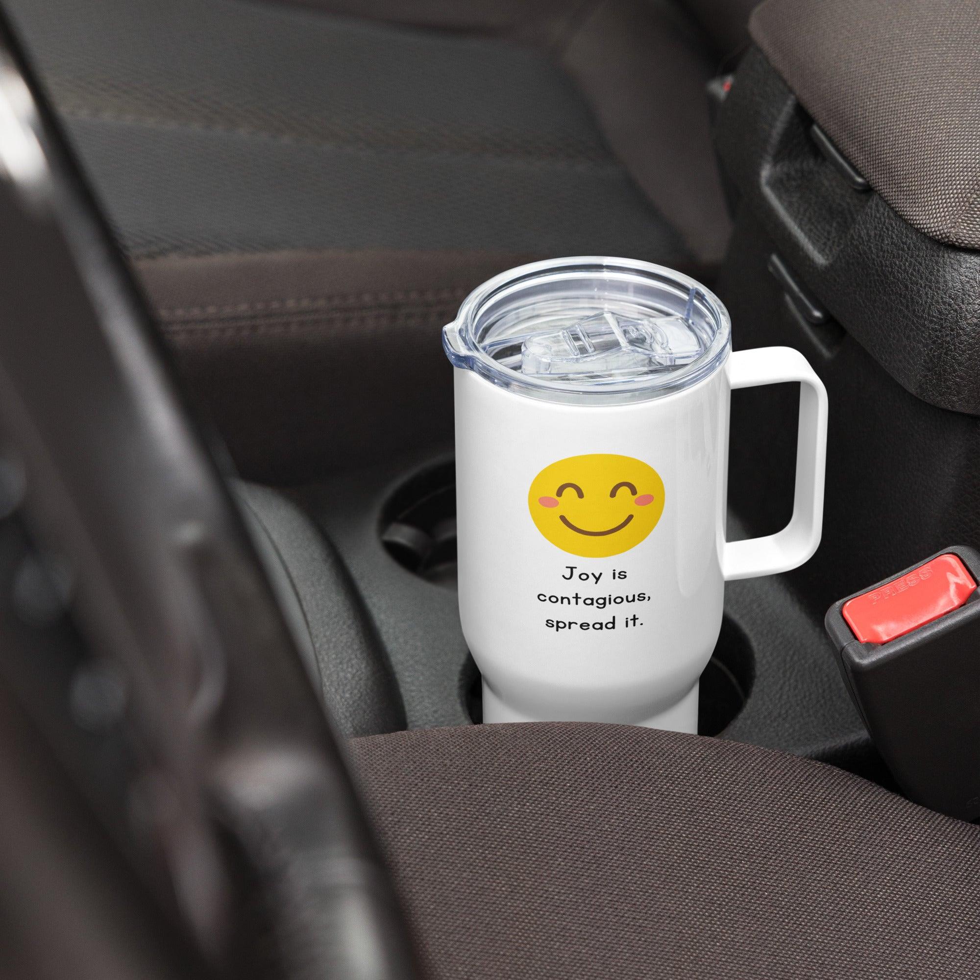 Joy Is Contagious Printed Travel Mugs Positivity With Vibrant Design - Inspire Cups