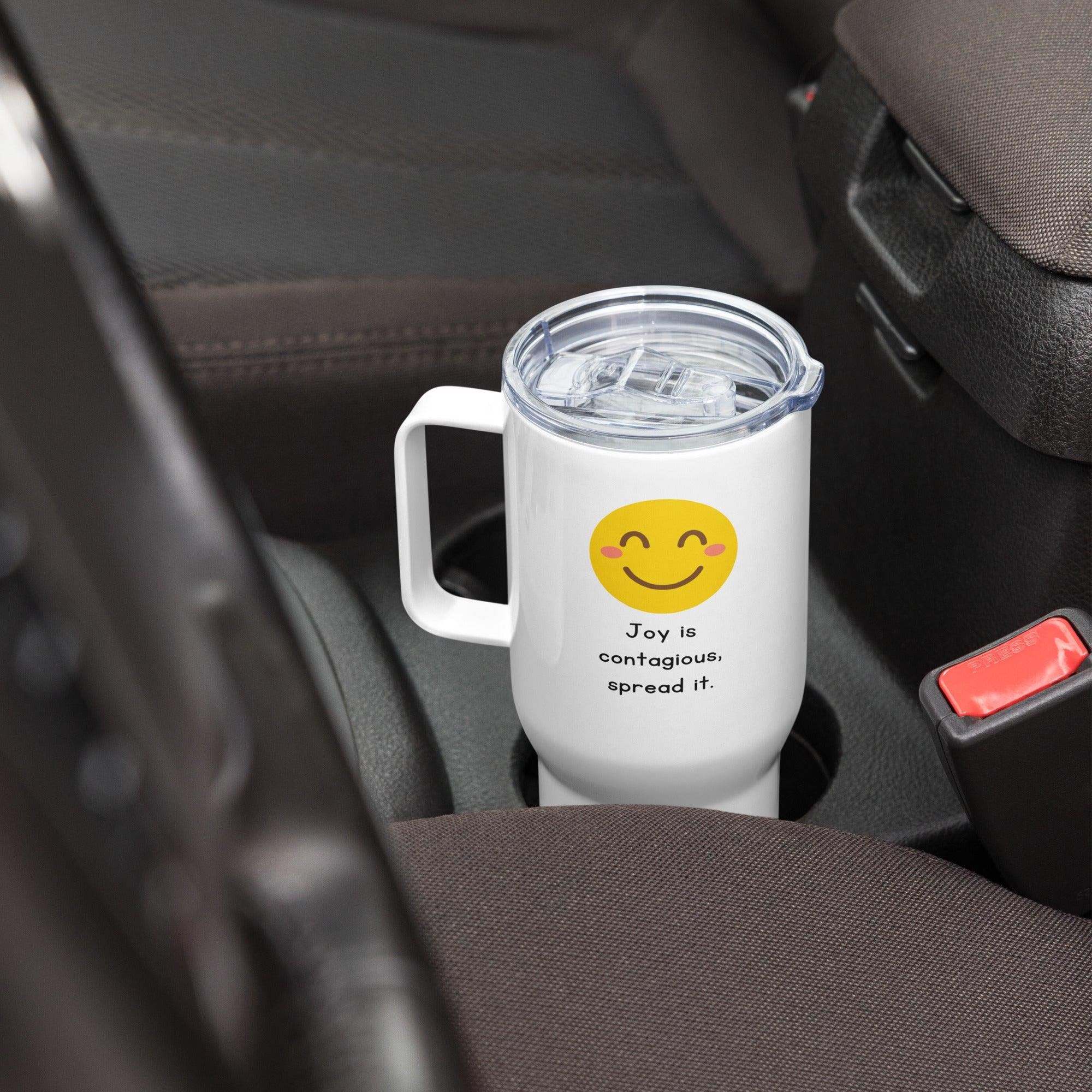 Joy Is Contagious Printed Travel Mugs Positivity With Vibrant Design - Inspire Cups