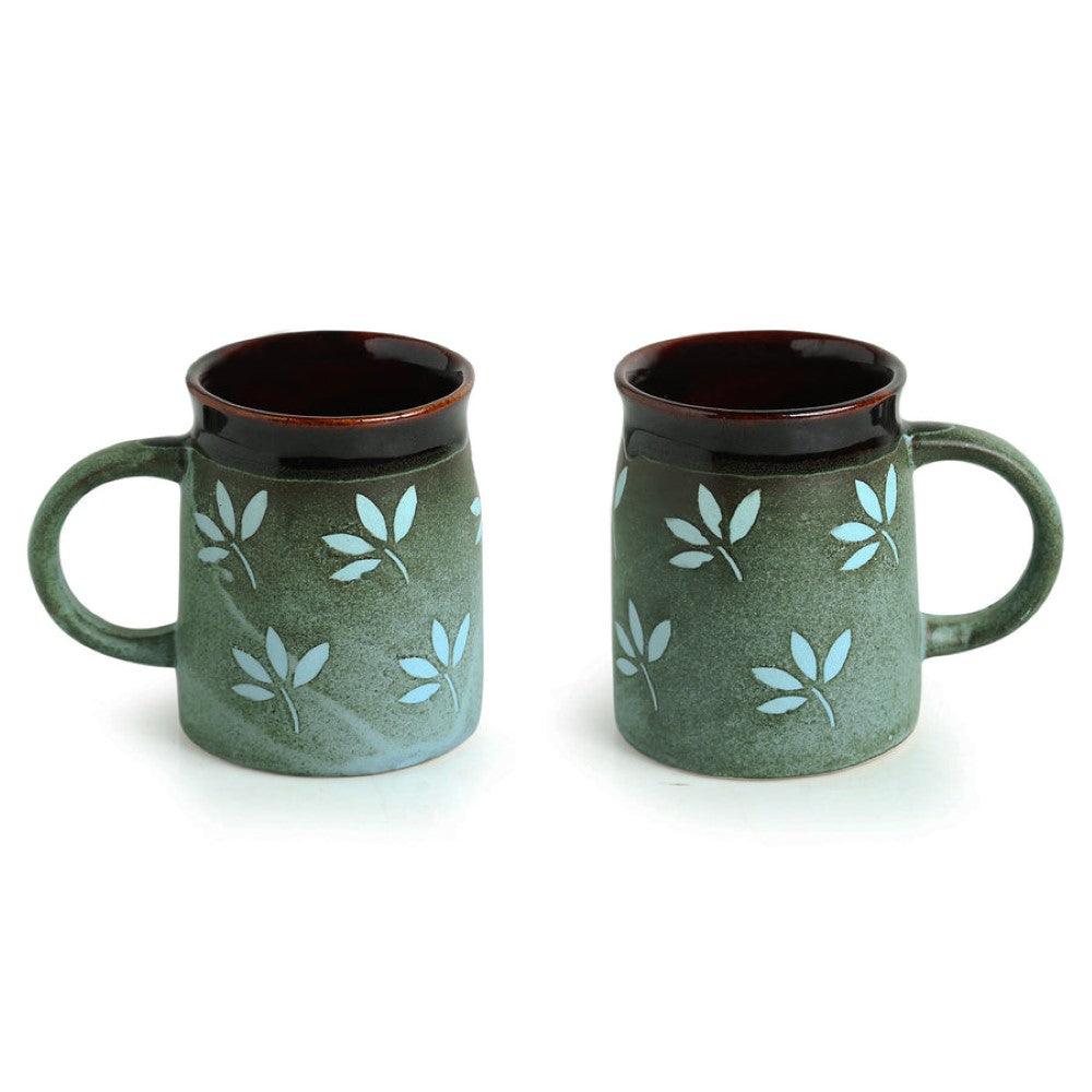 Set Of Two Leaf Pattern Ceramic Mugs - Inspire Cups