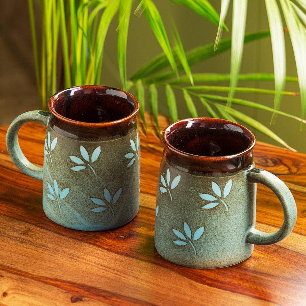 Set Of Two Leaf Pattern Ceramic Mugs - Inspire Cups