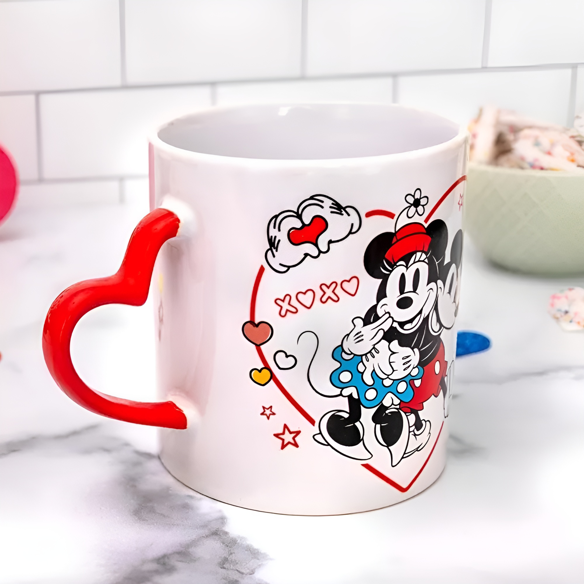Mickey and Minnie Mouse Icons Ceramic Mug With Sculpted Handle