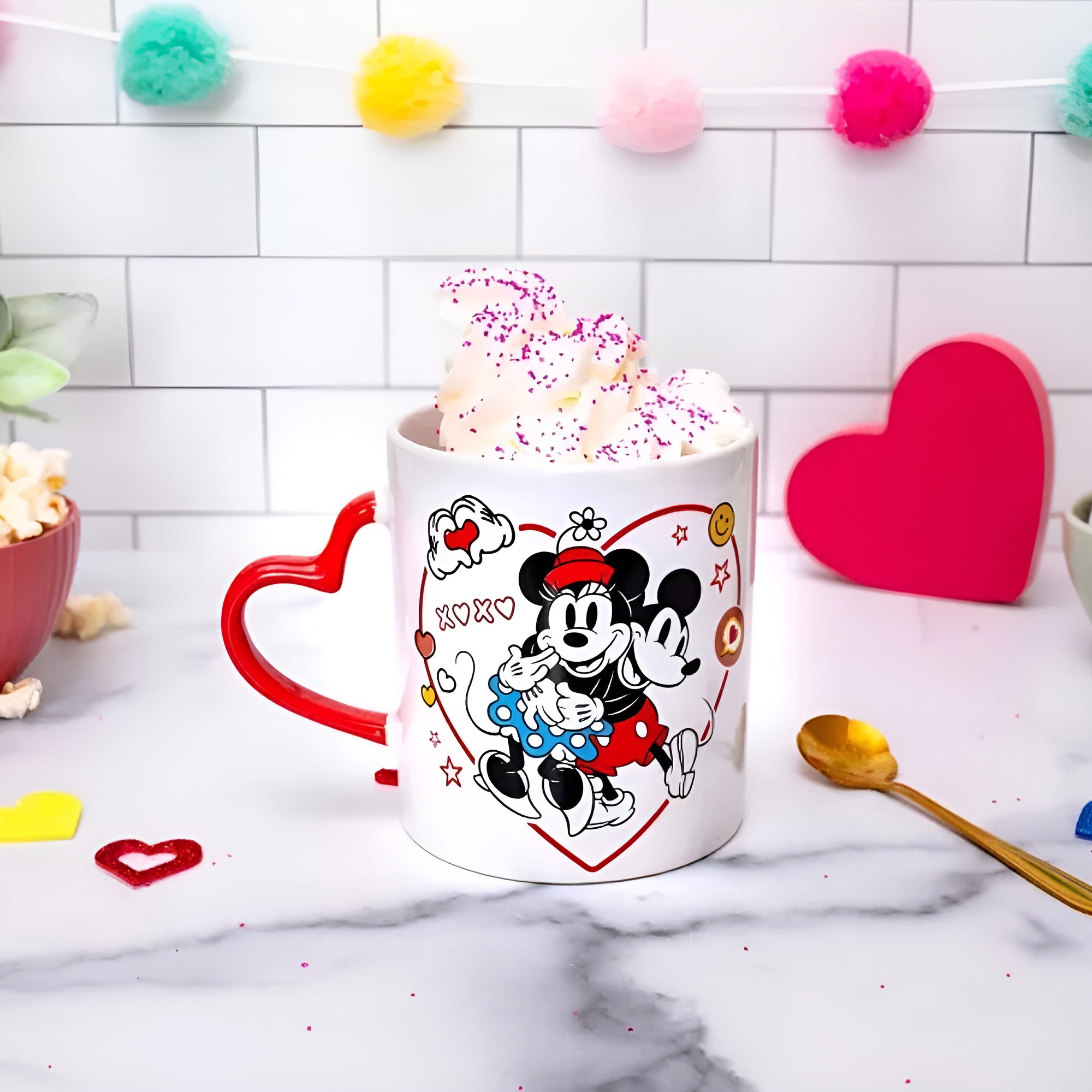 Mickey and Minnie Mouse Icons Ceramic Mug With Sculpted Handle