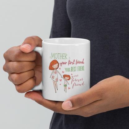 Mother Is First Friend Mug with Hand-Drawn Art and Durable Ceramic - Inspire Cups
