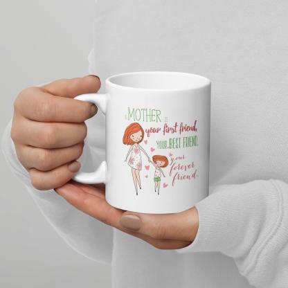 Mother Is First Friend Mug with Hand-Drawn Art and Durable Ceramic - Inspire Cups