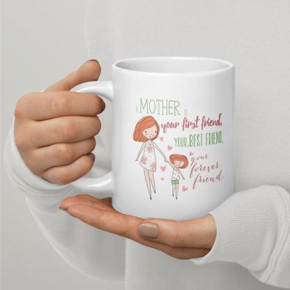 Mother Is First Friend Mug with Hand-Drawn Art and Durable Ceramic - Inspire Cups