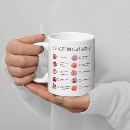 Self Care Ideas Mug With Checklist Design And Wellness Reminders - Inspire Cups