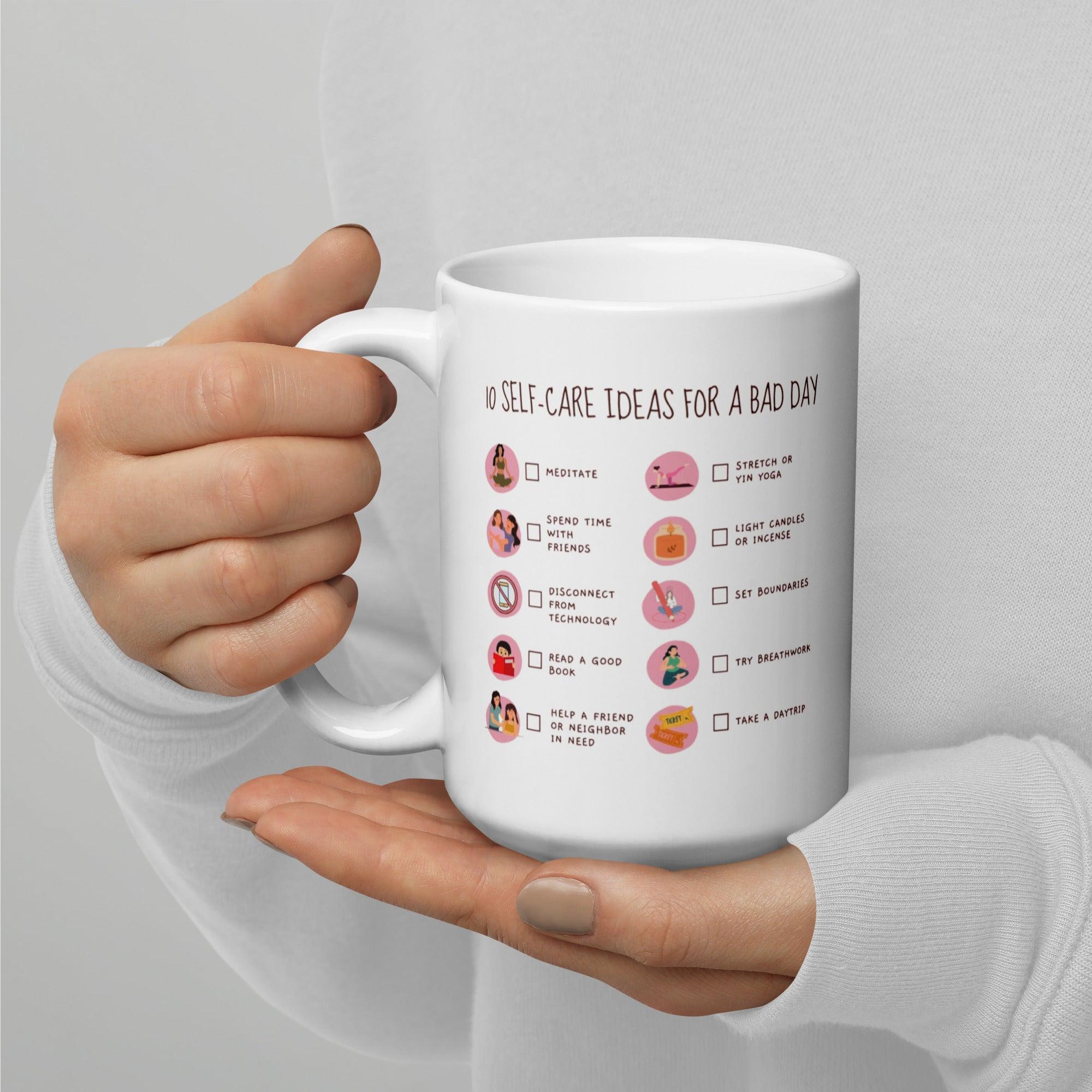 Self Care Ideas Mug With Checklist Design And Wellness Reminders - Inspire Cups
