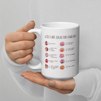 Self Care Ideas Mug With Checklist Design And Wellness Reminders - Inspire Cups