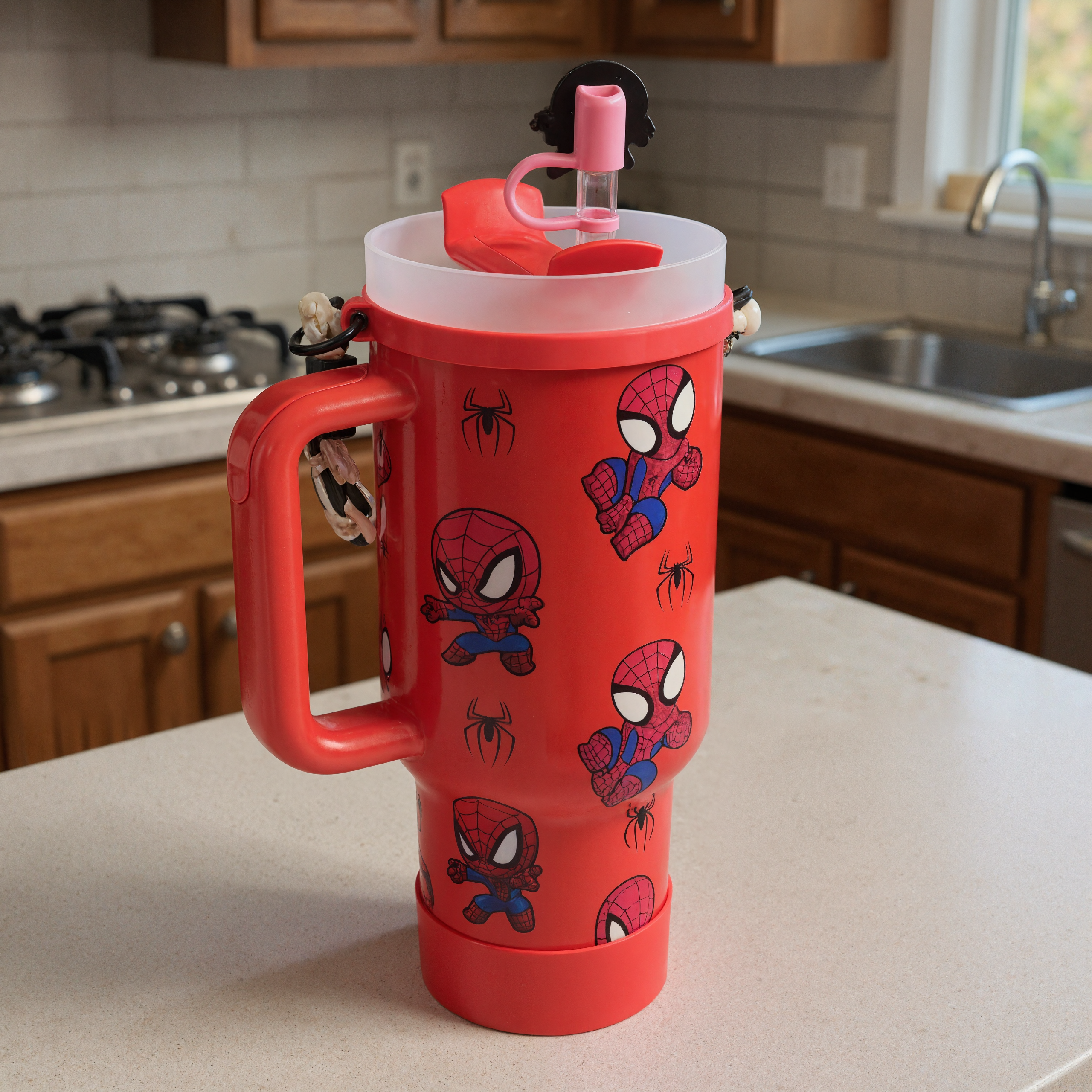 Spidey Man Graphic Print 40oz Tumbler With Handle And Straw