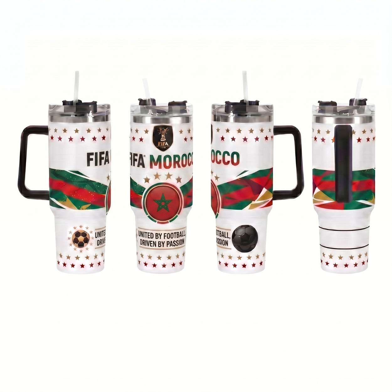 FIFA 2026 Morocco Soccer Sports Themed 40oz Tumbler With Straw And Lid
