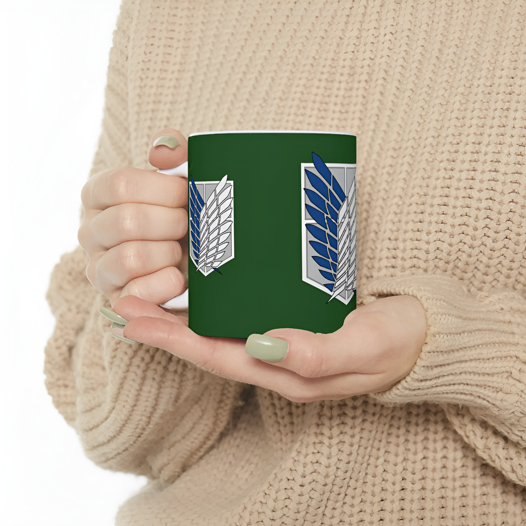 Attack on Titan Mug, Green and White Ceramic Coffee Cup