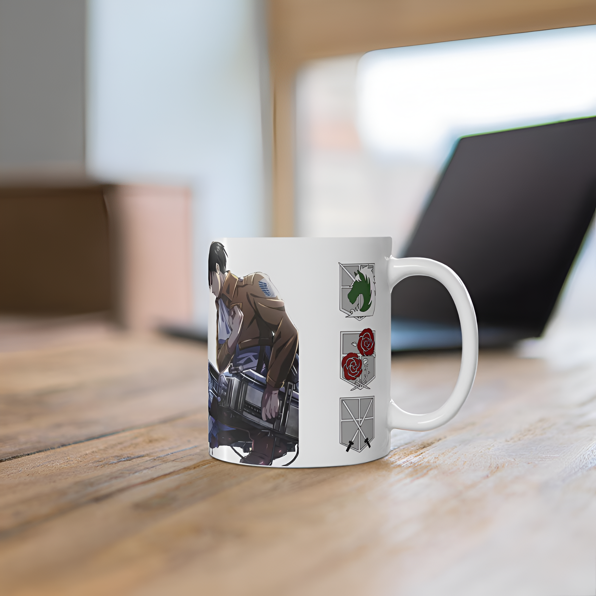 Attack on Titan Mug – Levi Ackerman & Survey Corps Emblem