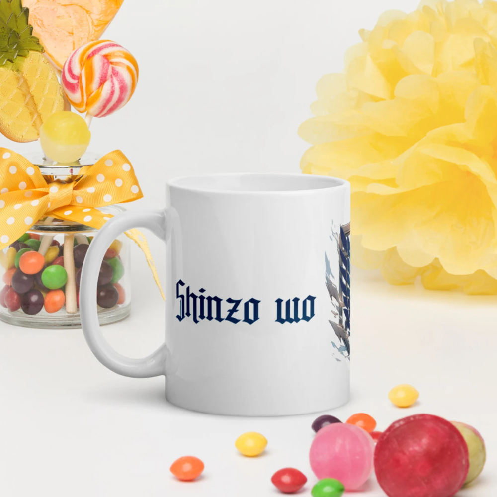 Attack on Titan Anime Coffee Mug 11oz Ceramic Handmade Gift Anime Accessories Mug Phrase Shinzo wo Sasageyo Epic Gift Sublimation