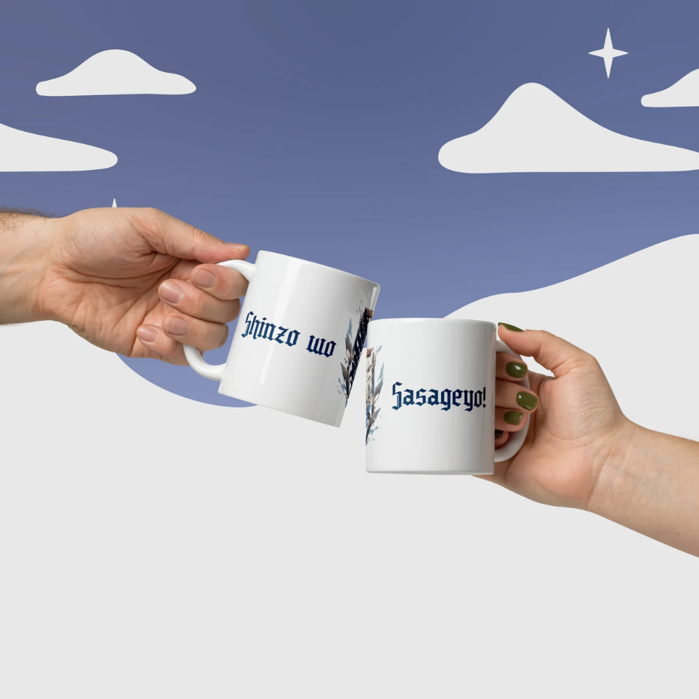 Attack on Titan Anime Coffee Mug 11oz Ceramic Handmade Gift Anime Accessories Mug Phrase Shinzo wo Sasageyo Epic Gift Sublimation